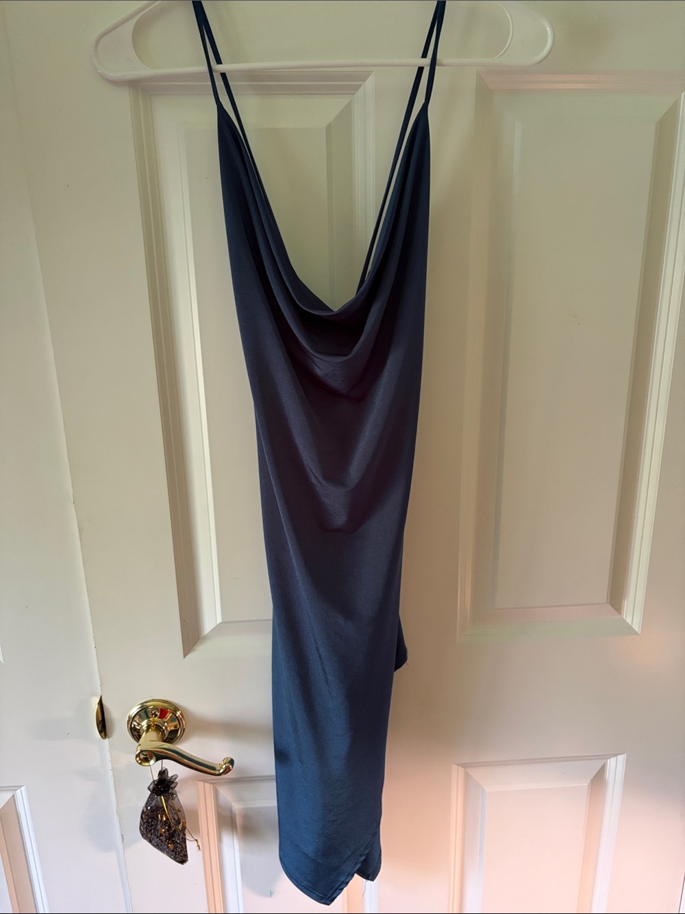 Satin Cowl Neck Mini Dress - Navy